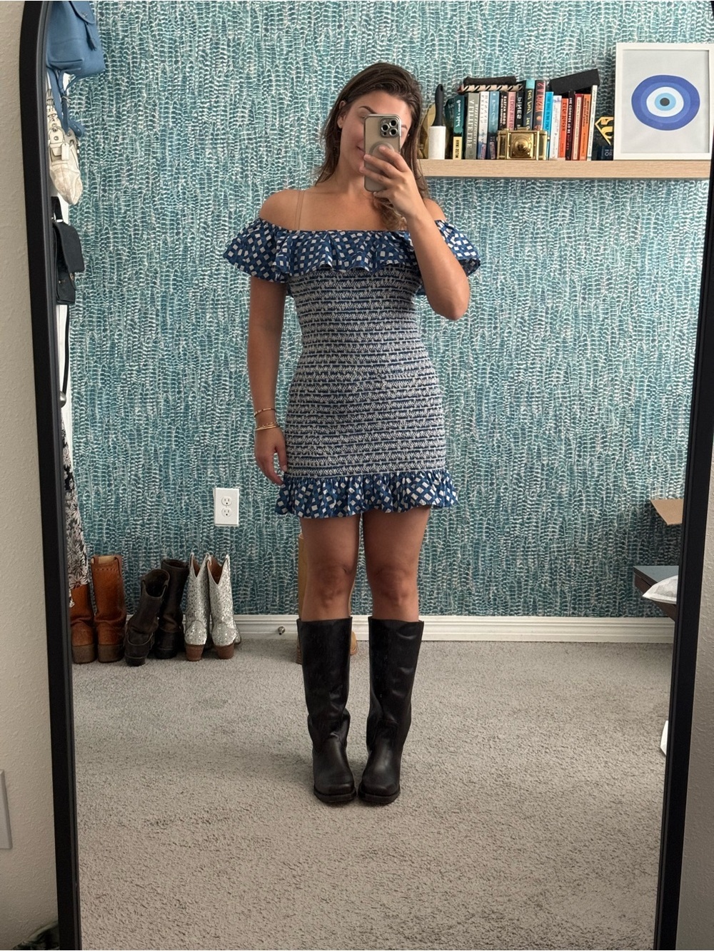 Corey Lynn Calter Anthropologie Off-The-Shoulder Smocked Dress - Picture 3 of 8